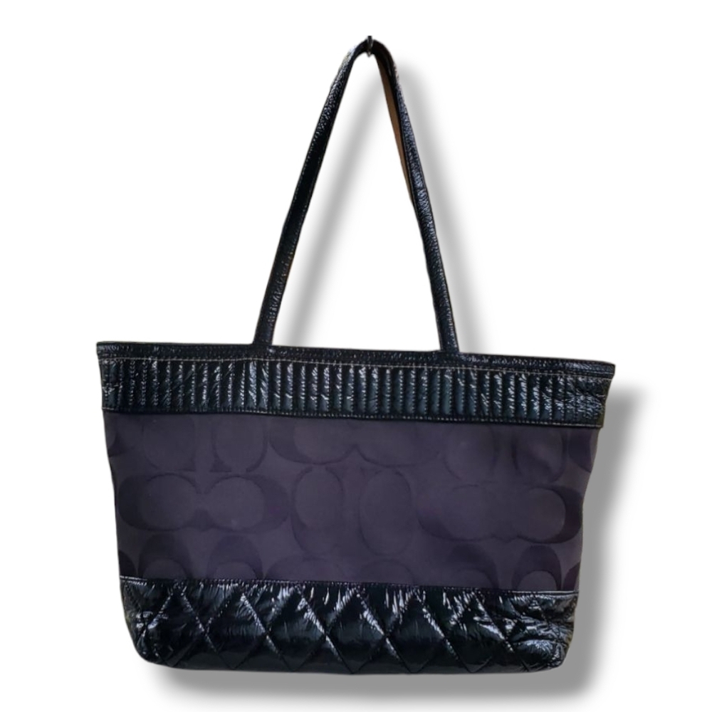 Coach 18676 Quilted Poppy Black on Black Jacquard Silver Hardware Tote Bag - Picture 3 of 17